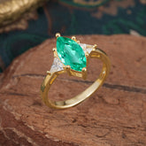 6 Prong Marquise Cut Three Stone Emerald Engagement Ring Anniversary Gift for Women